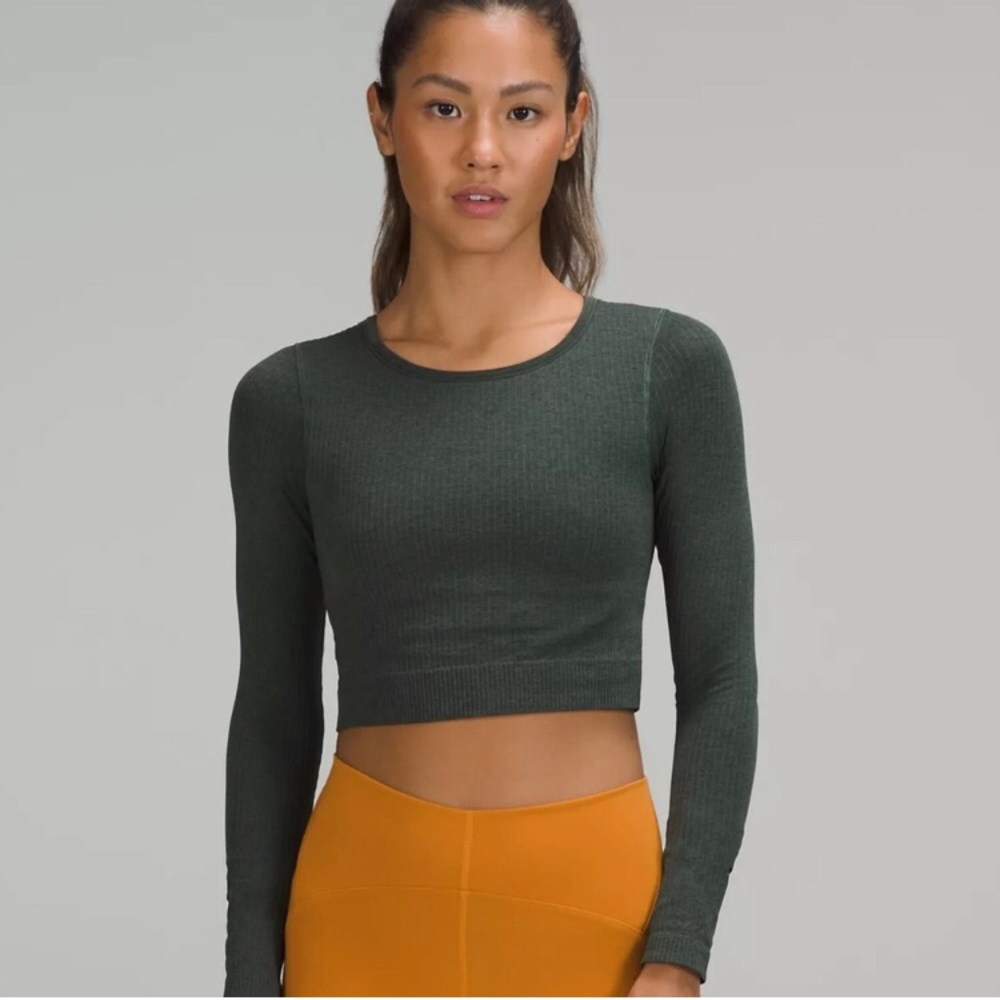 Lululemon Ebb to street ls crop top 8 smoked spruce